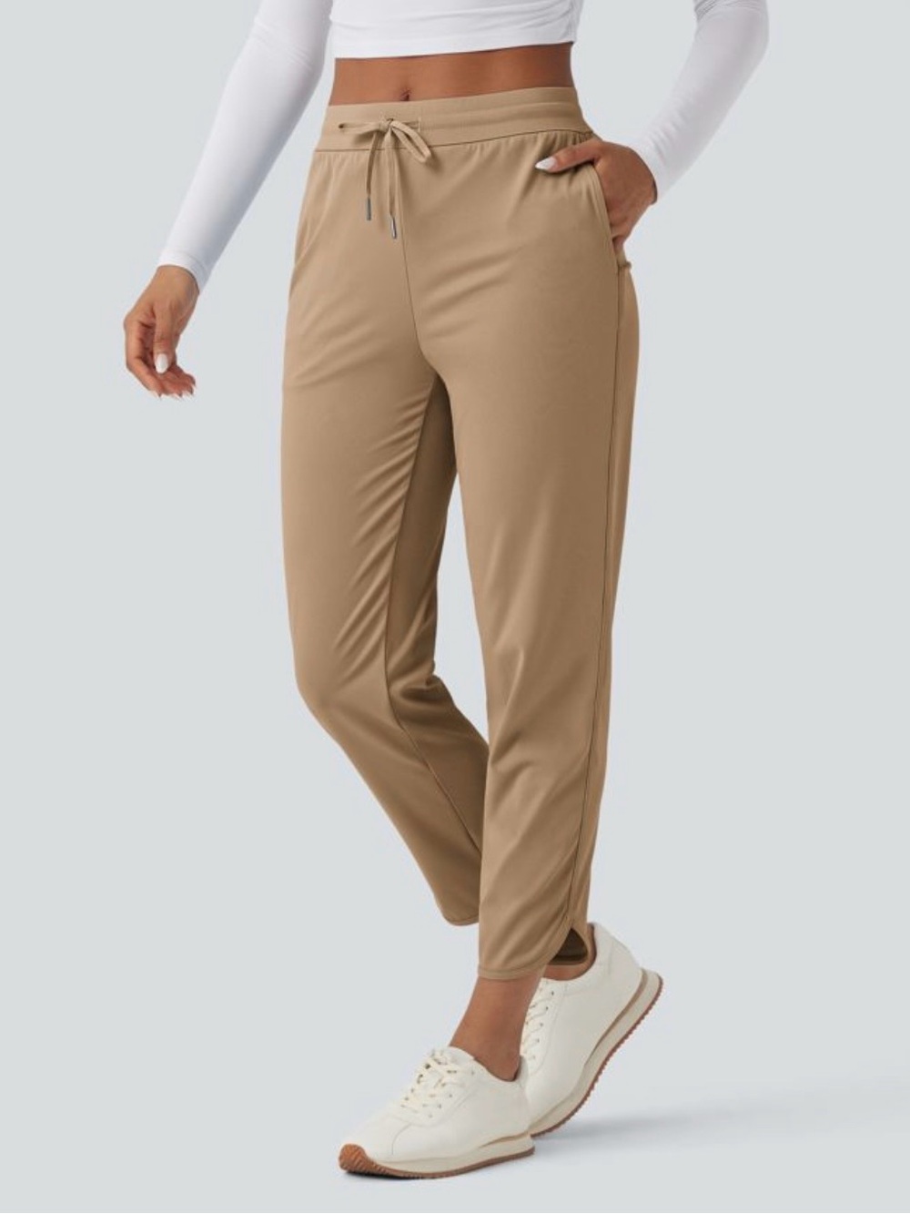 Halara NWT Tan Tapered Golf Pants UPF 40+ Drawstring Joggers Pockets Small